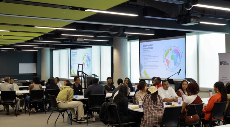 Group discussion in a modern meeting room.