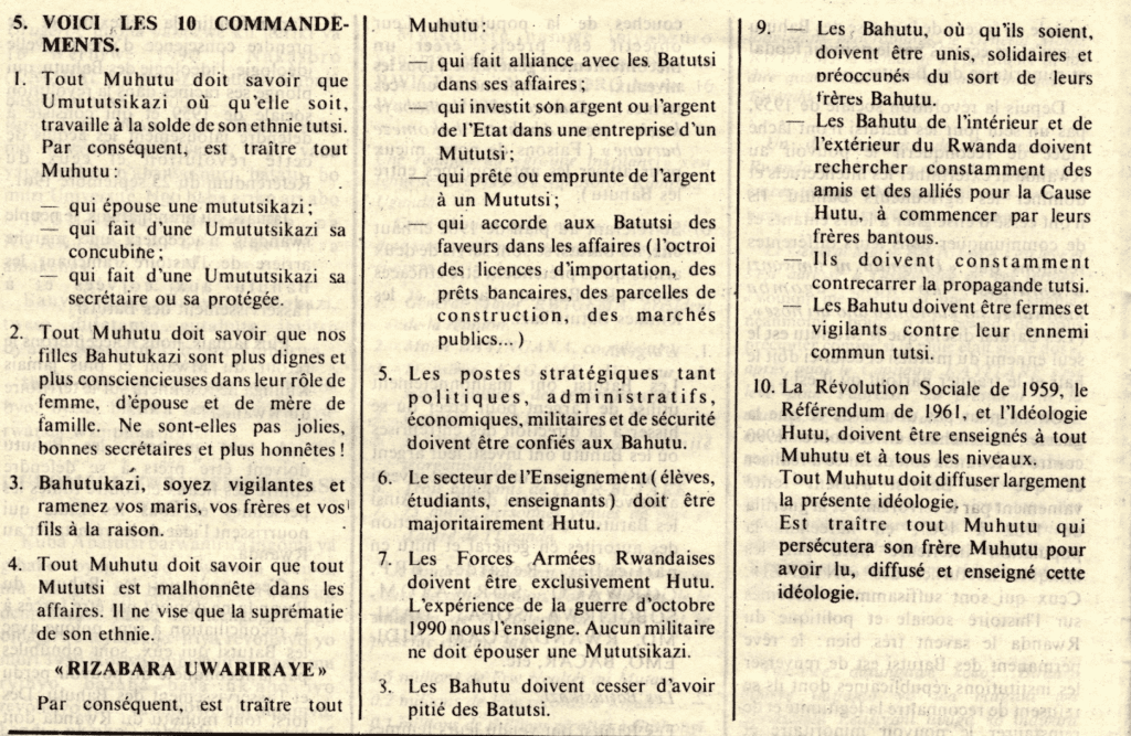 Text document in French, ten commandments.