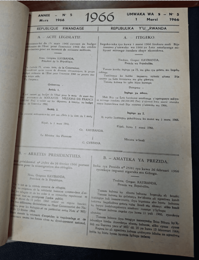 Rwandan government document from 1966.