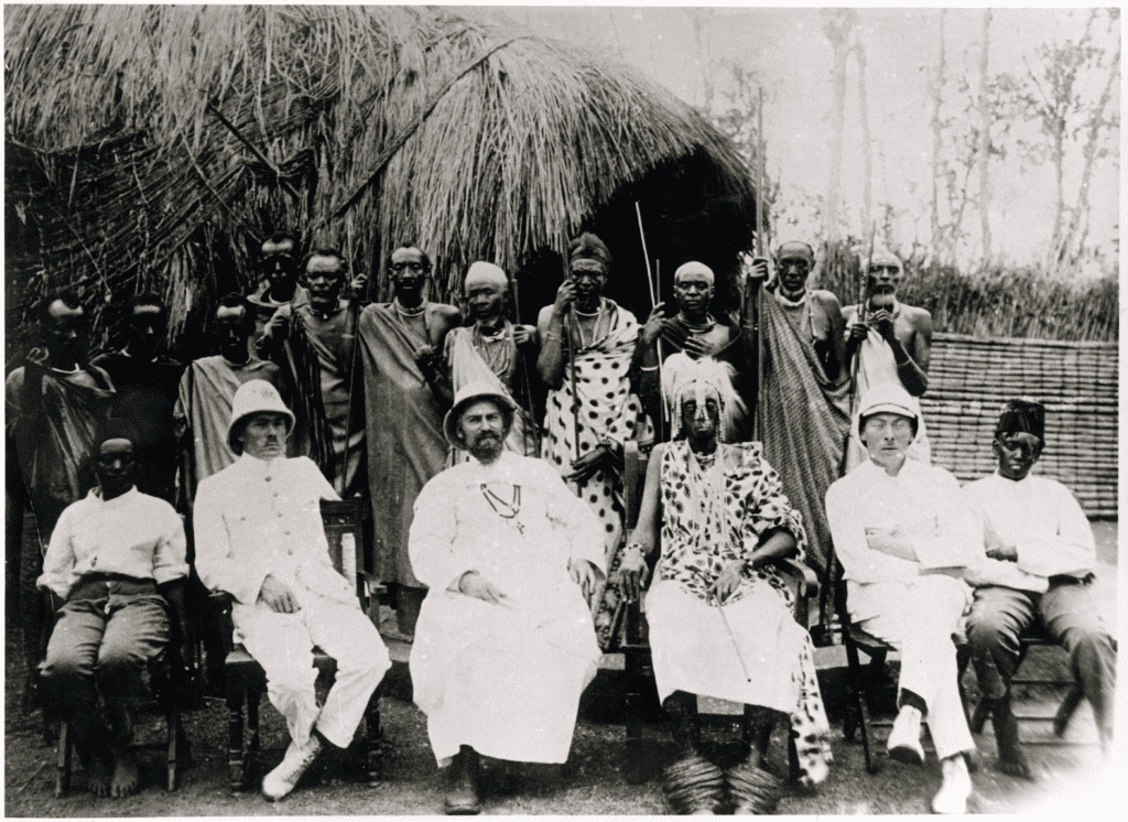 Colonial-era group portrait with diverse individuals.